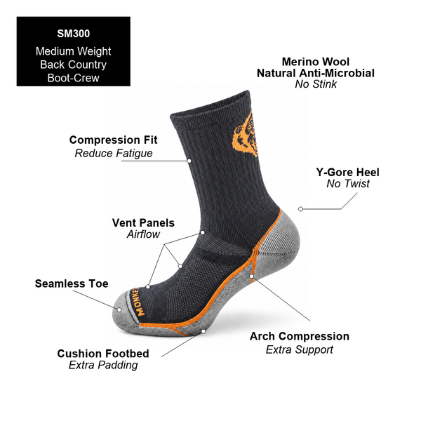 Back Country Medium Weight Boot-Crew Merino Wool Socks